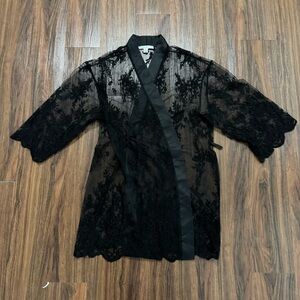 Rya Collection Darling Women's M/L Black Floral Lace Wrap Sheer Robe Kimono